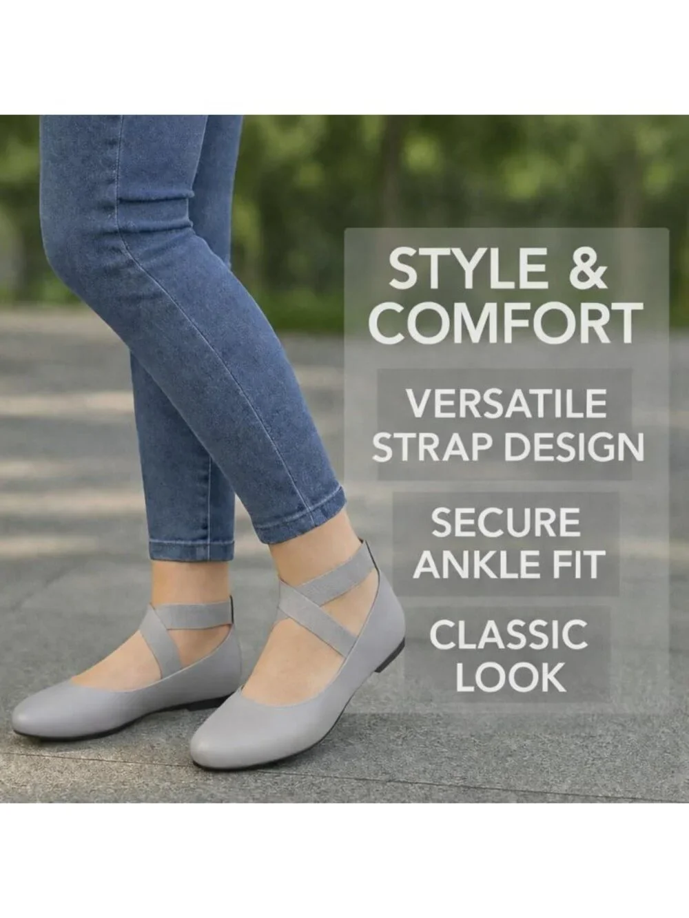 Women's Grey Foam Cushioned Closed Toe Criss Cross Elastic Strap Flat Shoes